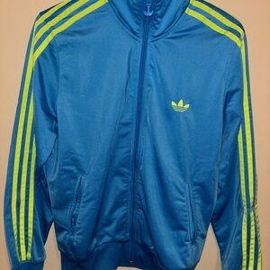 Adidas Blue Jacket with Green Stripes